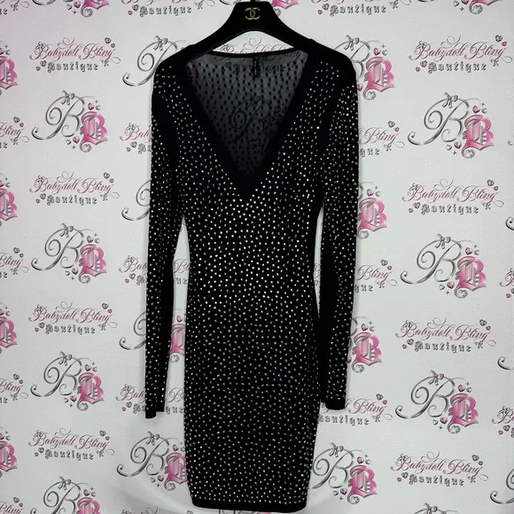San joy dress rhinestones bling diamonds crystals mesh black silver new years - Picture 1 of 10